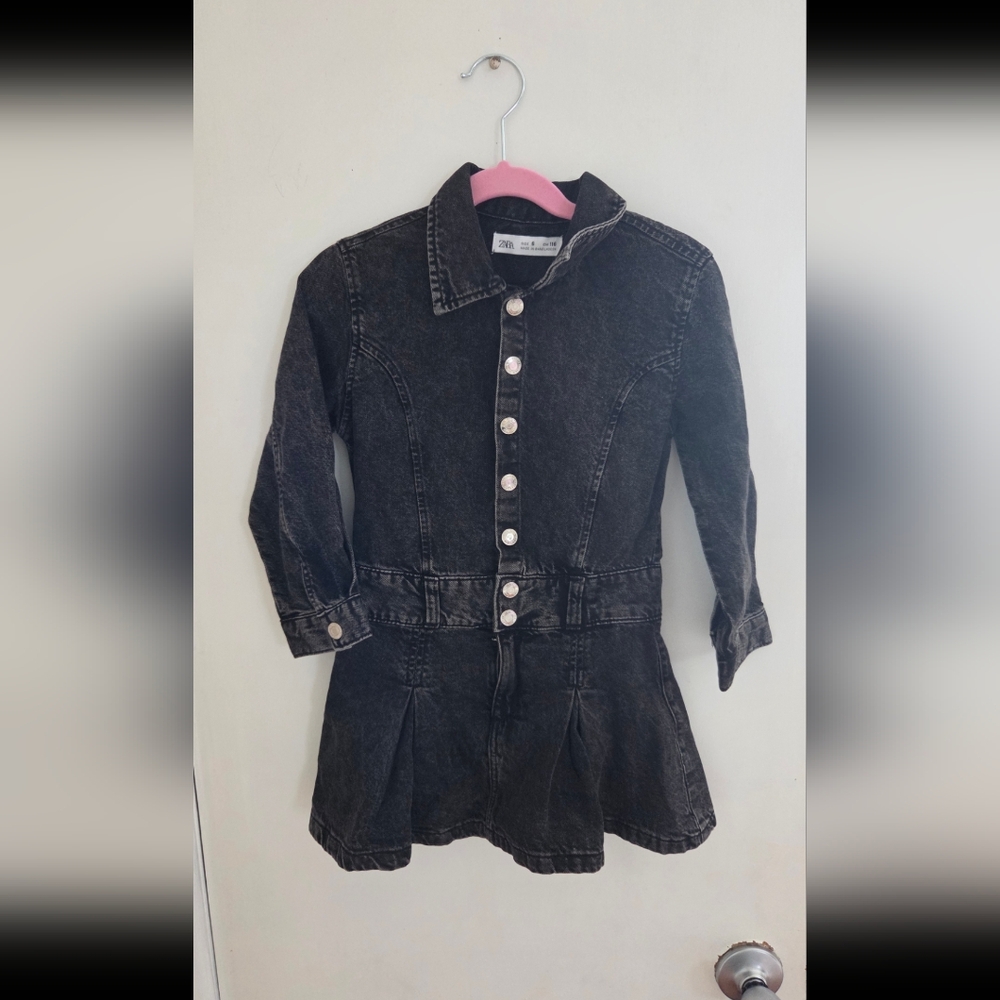 Zara Girl Black Denim Button-Up Dress Size 6
